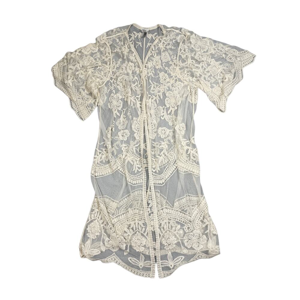 Unbranded Womens Size S/M Cream Mesh Lace Open Front Cardigan